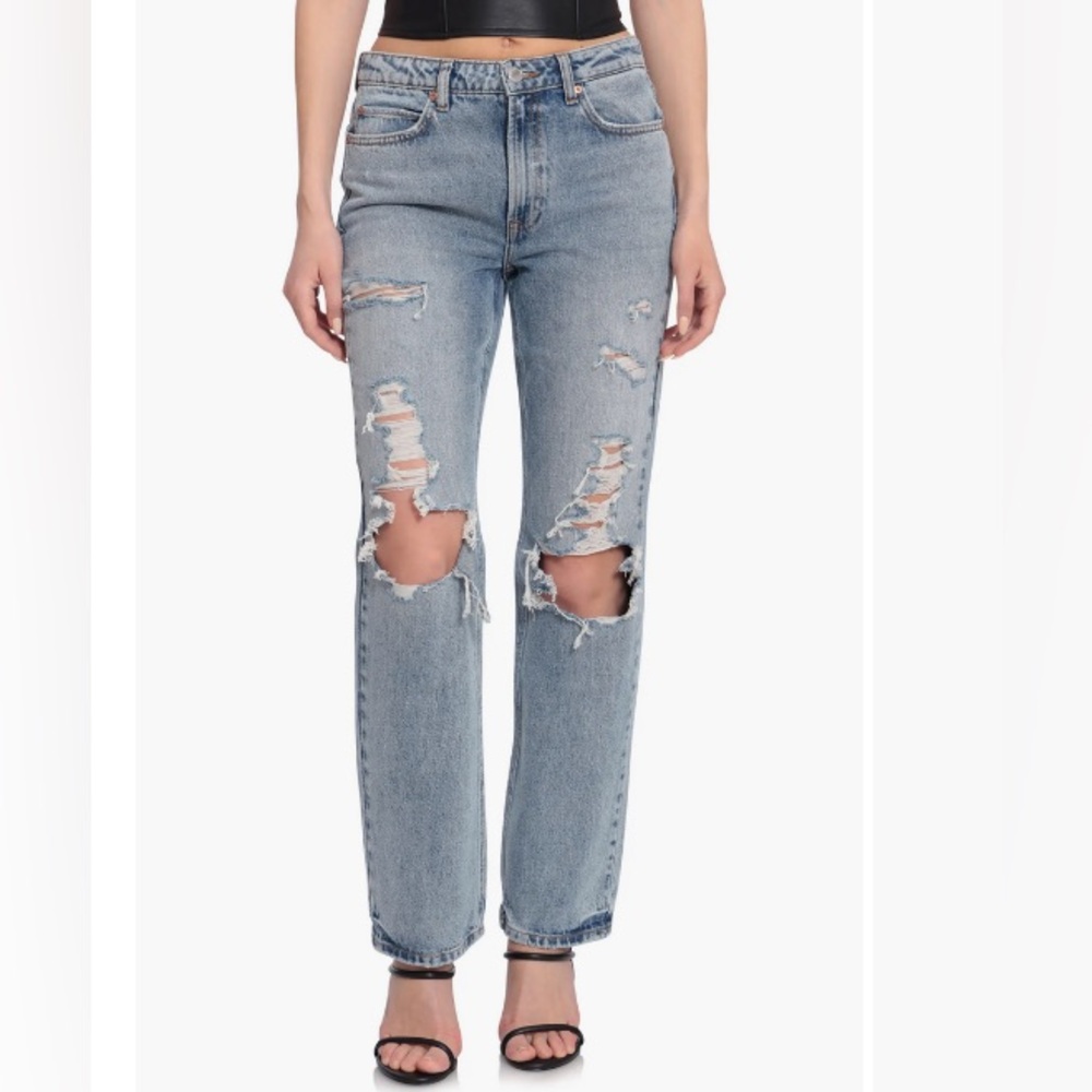AVEC LES FILLES Cool Girl Distressed High Rise Straight Leg Jeans Size 4 / 27